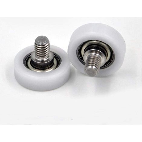 Roulettes de porte et fenêtre en acier inoxydable 26 mm M6 x 8, silencieuses, avec roulements recouverts de plastique rouge Pom 625 (2 pièces) (1/5)