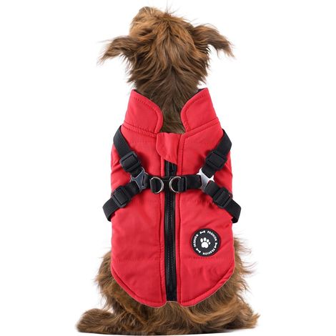 Warme Hundejacke mit integriertem Geschirr, warmer und wasserdichter Hundemantel für den Winter, reflektierende Weste, verstellbar für kleine und mittelgroße Hunde, Winterkleidung für Hunde – Größe M 