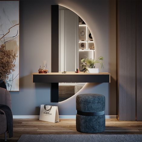 Coiffeuse Melisa, Noir, 120 cm avec 2 tiroirs, Vicco