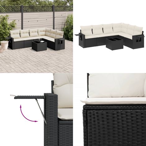 Salon de jardin 7 pcs avec coussins noir résine tressée - Ensemble Salon De Jardin - Meuble De Jardin - Résine Tressée - Rotin Synthétique - Table Basse - Home & Living (1/5)