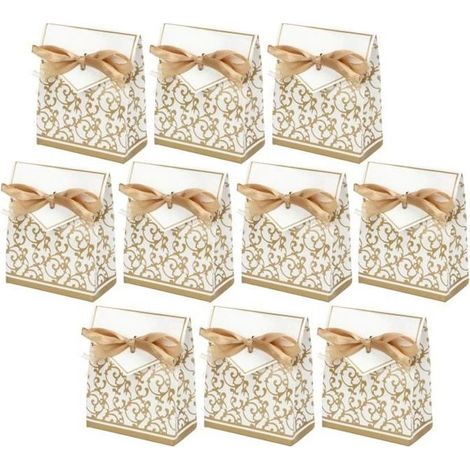 Dilwe petit sac cadeau 40 Ensembles Sac Cadeau Exquis Unique Motif Doré Arc Petite Boîte Cadeau Décoration pour Mariage Fête (1/4)
