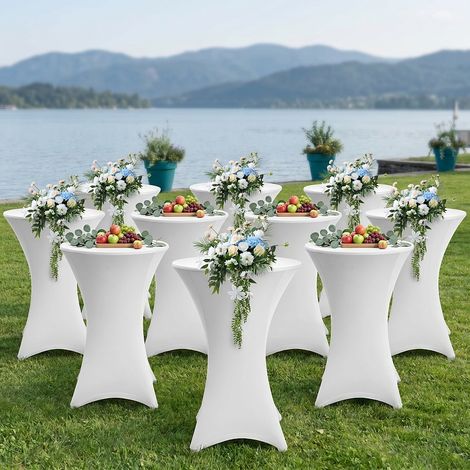 TolleTour Funda para mesa alta redonda Ø60×110 cm – Mantel extensible para bodas y banquetes Blanco 10x