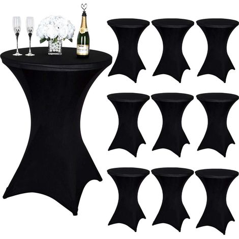 Lot de 10 housses de table haute pour tables de bistrot Ø 80-85 cm, Noir, Stretch Spandex