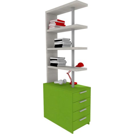 Comodino libreria salvaspazio con design moderno - Narciso - Rovere rock e Verde mela (1/5)
