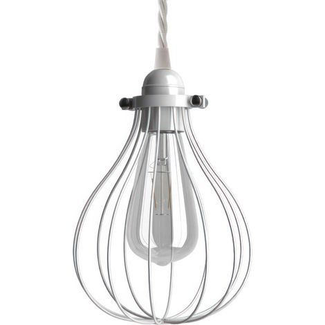 creative cables - Lampada a sospensione Made in Italy completa di cavo tessile, paralume gabbia Drop e finiture in metallo