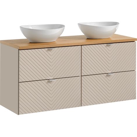 Petits-Meubles – Meuble double vasque 120 cm – 4 tiroirs – Vasque en céramique – Façade MDF – Corps mélaminé – Installation murale recommandée