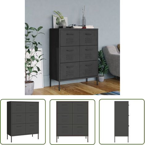 The Living Store Schubladenschrank Anthrazit 80x35x101,5 cm Stahl - Schubladenschrank - Lagerschrank - Metallschrank - Stahltürenschrank - Aufbewahrungsraum (1/5)