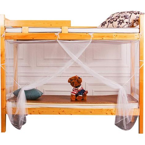 GENERIC-Moustiquaire Lit Superposé, Enfants Lits superposés Valance étudiants Dortoir Insect Net Quatre Coin Literie Canopy Bug Repeller Bed Rideau, Blanc, 190x90x140cm (1/5)