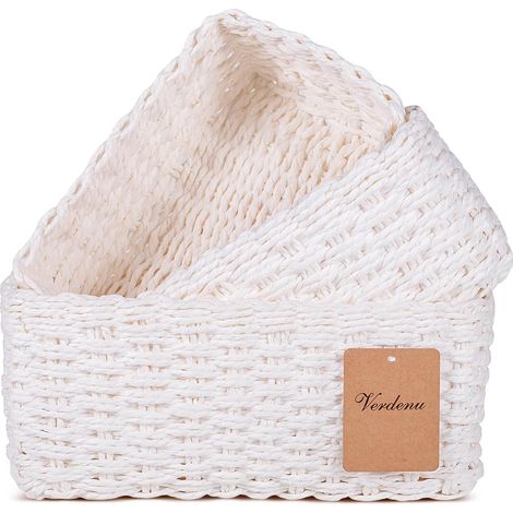 Set de 3 Panier Rangement, Paniers Et BoîTes de Rangement Osier en Corde à Papier TisséE Recyclable,Panier de Rangement Pour Dessus de Table, Commodes, Cuisines, Salons (Blanc) (1/5)
