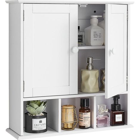 Armoire Murale de Salle de Bain, 2 Portes et Étagère Réglable, Armoire à Pharmacie de Rangement Au-Dessus des Toilettes, Organiseur Suspendu avec Cloison Ouverte pour Buanderie, Cuisine, Blanc (1/5)