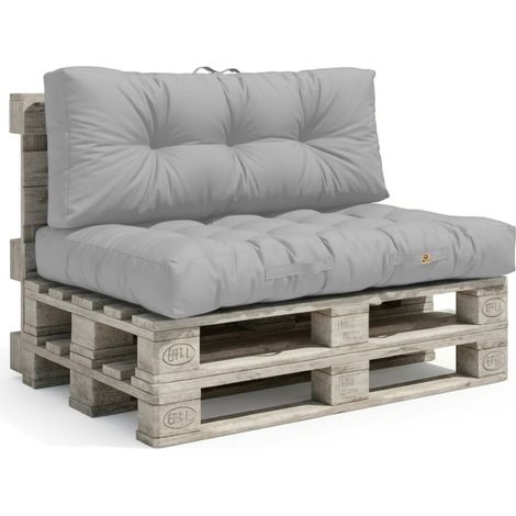 Ensemble Coussins Palette 120x80 Gris Galet - Imperméable & Épais 15cm (1/5)