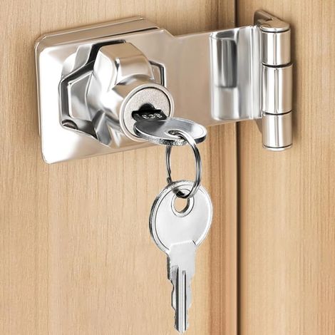 Serrure de porte avec clé identique, bouton rotatif à 90 ° serrure de tiroir loquet porte verrou d'armoire serrure placard verrou de porte boucle de verrou à angle droit, 4 inch