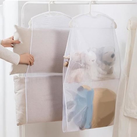2 Sechoir A Linge Pliable en Maille,Filet de Séchage pour Oreiller,Bicouche Séchoir à Jouets pour Poupée,Vêtements Sac de Rangement (1/4)