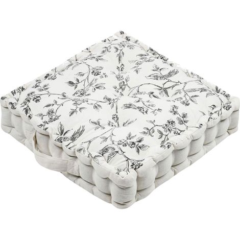 Coussin de sol écru motif floral