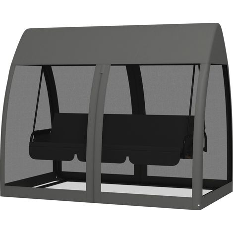 Balancelle 3 places avec auvent et coussins 240 x 140 x 197 cm gris
