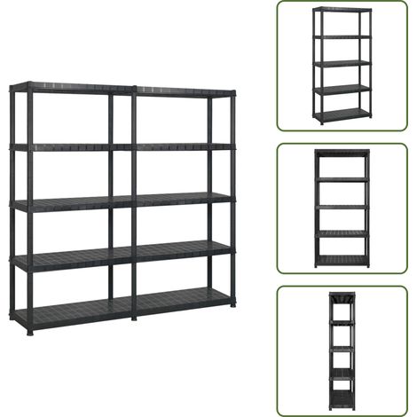 Étagère de rangement à 5 niveaux Noir 170x40x185 cm Plastique - Étagère De Rangement - Étagère Industrielle - Meuble De Rangement - Stockage Vertical - Organisation Maison (1/5)