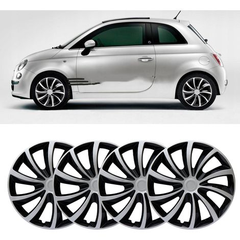 Lot de 4 enjoliveurs 14 pouces, protection intégrale, look élégant, compatibilité universelle R14, pour la plupart des voitures, camions et SUV, argent et noir. (1/5)