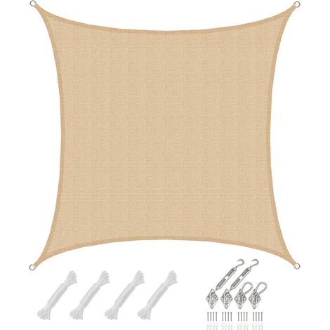 Voile d'ombrage carrée 4x4 m respirante – 100% polyéthylène perméable – Fixation acier inox – Protection UV 80% – Amanka