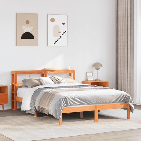 Bed Frame with Headboard without Mattress Wax Brown 135x190 cm Double vidaXL (1/5)