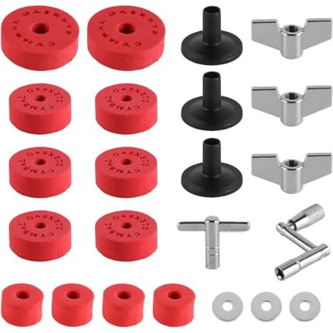 Accessoires de Remplacement pour Batterie Rouge Tubes de Support de cymbale Tampons EVA pour cymbales avec écrous à Oreilles Rondelles Manchons de cymbale et clé de Batterie pour batteurs (1/5)