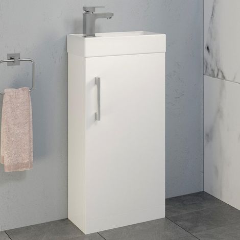 White Gloss Cloakroom 400mm Vanity Unit Mixer Tap Basin Sink Waste Modern (1/5)