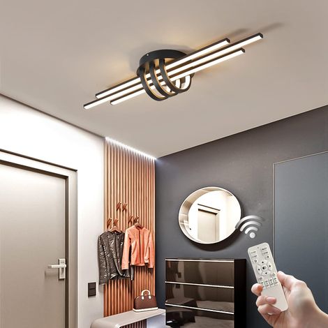 Dimmable Ceiling Lighting Fixture, 40W Semi Flush Mount Modern LED Ceiling Lights, Industrial Geometric Linear Black Chandelier for Dining Living Room Kitchen with Remote Control