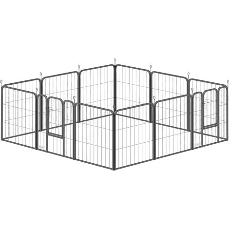 Modulares, faltbares Hundegehege aus Stahl mit 12 Paneelen und 2 Türen, für den Innen- und Außenbereich geeignet, 60 cm hoch, schwarz (1/5)