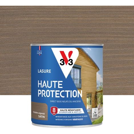 Lasure Bois extérieur Cèdre argenté satin - Protection 8 ans - résistance hydrofuge et anti-UV - Résiste aux variations du bois - résine d'origine végétale - 0,75L (1/4)
