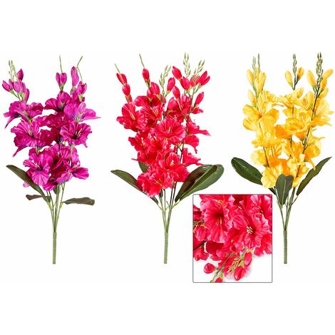 Bouquets de freesias artificiels jaune, violet et fuchsia, lot de 9, H. 53 cm (66 cm avec tige)