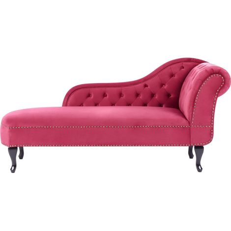Beliani – Méridienne en velours rouge bordeaux – Côté droit – Rembourrage en mousse 35kg/m3 – Dimensions 169x79cm – Style traditionnel élégant (1/5)