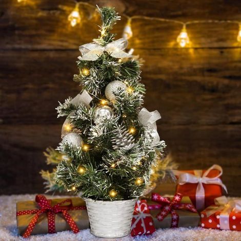Kleiner künstlicher Weihnachtsbaum, 40 cm, mit integrierter LED-Beleuchtung – Mini-Weihnachtsbaum mit Lichtern (C)