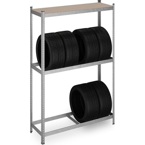 Relaxdays Scaffale Portagomme per 8 Pneumatici, HLP: 180x120x40 cm, 795 kg, Acciaio Zincato, Garage e Officina, Argento (1/5)