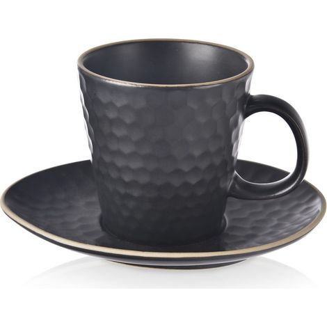 Schwarze Keramiktasse mit Untertasse, TEA TIME, 235 ml (1/5)