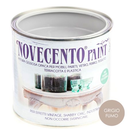 Pittura Gessosa Opaca Shabby Chic per Mobili Pareti Vetro Gesso Novecento Paint - Colore: Grigio Fumo - Formato: 500 ml