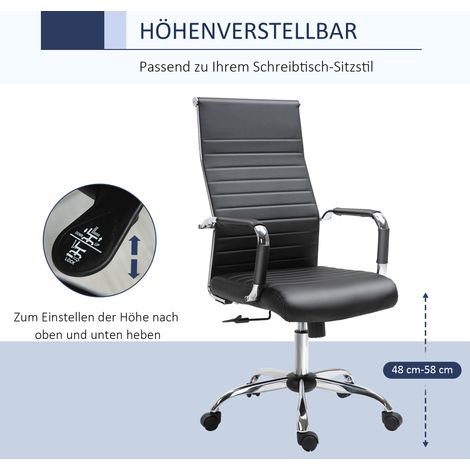 Fauteuil de bureau ergonomique avec accoudoirs, réglable en hauteur, pivotant à fonction basculante, similicuir rembourré, chaise d'ordinateur noire (1/5)