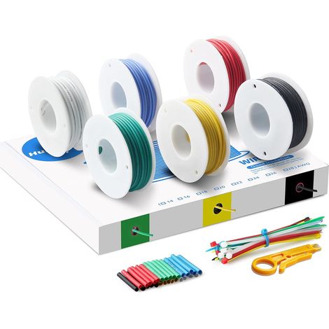 26AWG 0.13mm² Silicone Electric Wire Kit, 6 Colours, 9 m 6 Colors Tinned Copper Flexible Silicone Wire for RC, LED, Electronics and Model Making (1/5)