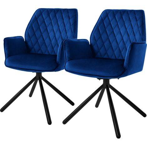 ML-Design Esszimmerstühle 2er Set Samt Dunkelblau, Wohnzimmerstuhl mit Arm- und Rückenlehne, Drehstuhl Auto-Position, Polsterstuhl mit Metallbeine, Ergonomische Sessel Küchenstuhl drehbar Loungesessel