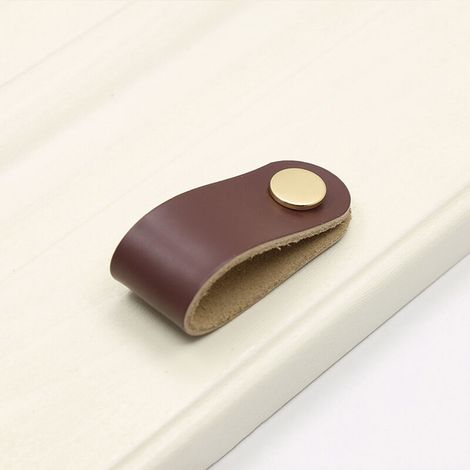 royaluxe - Poignee de Porte Cuir - 4 Poignee Cuir - Poignées de Meuble en Cuir avec Vis Accessoires - Poignées de Placard pour Armoire, Cuisine et Porte(marron, monotrou) (1/2)
