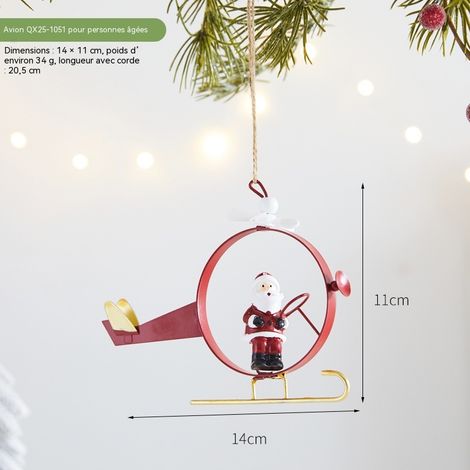 Décoration de Noël suspendue en métal, Père Noël dans hélicoptère, ornement pour sapin, vitrine et décoration de fête
