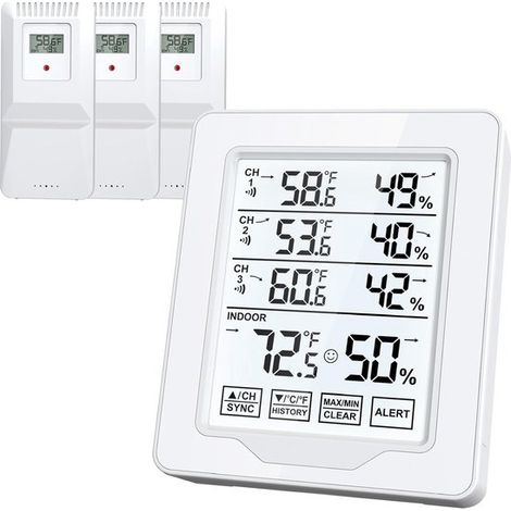 Kabelloses Innen und Außenthermometer mit 3 Näherungssensoren, digitalem Temperatur und Feuchtigkeitsmesser mit einer Reichweite von 150 m, Tempe (1/5)
