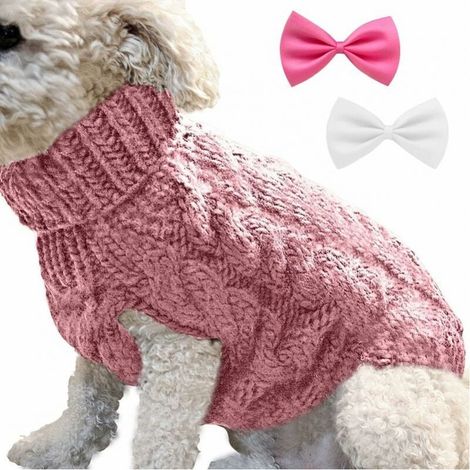 1 Piece Pet Turtleneck Knitted Jacket Pet Clothes Warm Sweater Winter Pullover Pet Accessories (L, Pink) (1/3)
