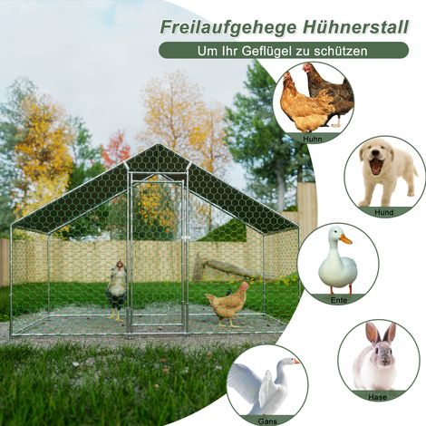 Poulailler enclos extérieur 3x1,5x2m avec cadenas de sécurité et bâche PE imperméable, parc à volaille en métal pour poules, lapins et petits animaux. (1/5)