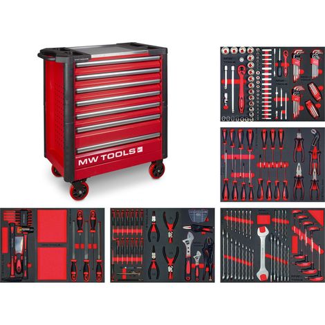 Mw Tools – Servante d'atelier roulante 7 tiroirs – Plan de travail en acier inoxydable 425x450mm – Charge max 40kg par tiroir – MWE211A (1/5)