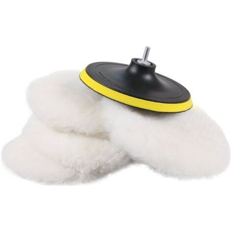 Lot de 5 bonnets de polissage Tao 150 mm + disque de polissage, laine, éponge de polissage, tampon de polissage, tampon de polissage avec adaptateur de perçage M14 pour polisseuse