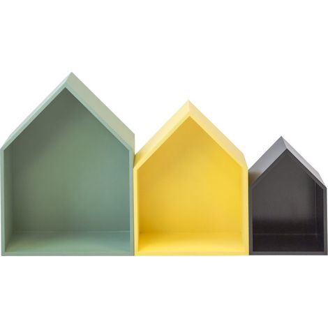Scaffale Casa Set 3 MDF Verde, Giallo e Nero 37,5x29x12cm