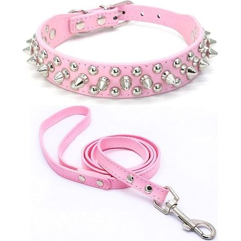 AGE Collier de chien en cuir à pointes Ensemble de laisse Collier de chien à rivet de balle Collier de chien en cuir avec rivets (1/3)