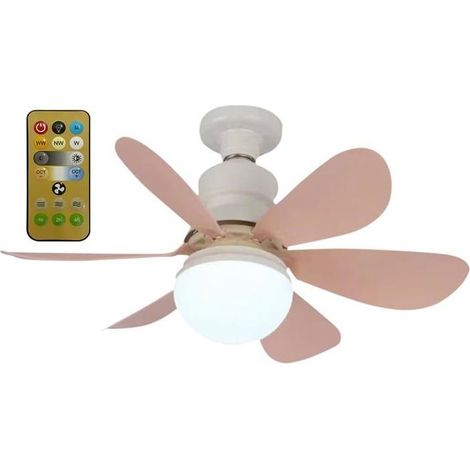 Ventilateur de plafond, ventilateur de plafond 30 W avec lumière, douille E27, couvercle blanc crème,Rose clair (1/5)