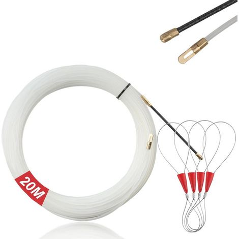 Tire Fil Electrician, 20M Tire Fils Electrique, Cable Aiguille Electricien 4mm Diamètre, Tire électrique avec 4 Tête Flexible de Guidage, Aiguille Passe Cable, Câble de Fil Électrique Tirant (1/5)