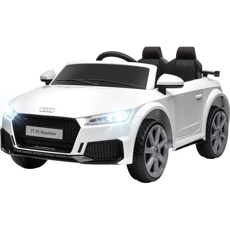 Voiture électrique enfant Audi TT RS Roadster blanche, 3 km/h, télécommande, phares LED, recharge USB (1/5)