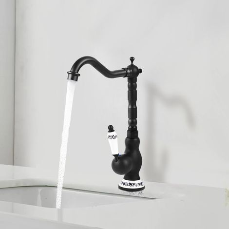 Wasserhahn Bad Antik Retro, Waschbeckenarmatur Badarmatur Einhebel Mischbatterie aus Messing für Badezimmer,Warm- und Kaltwasserhähnen,G3/8 Einlassschlauch, Schwarz (1/5)